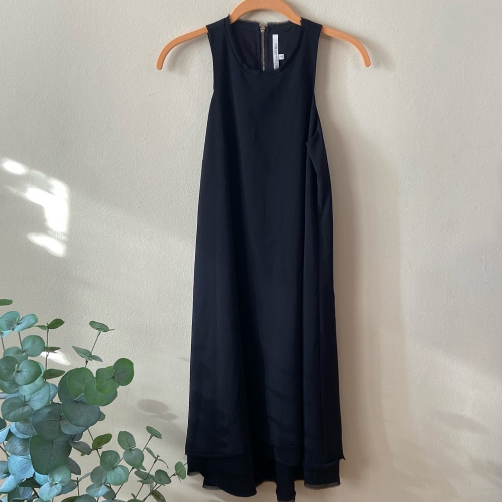 Rachel Roy Black Sleeveless High Neck Midi Shift Dress High Low Hem Small